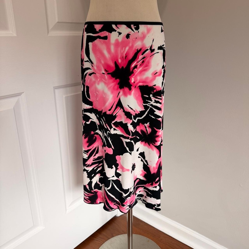 Y2K BLACK AND DARK PINK WRAPPER FLORAL MIDI SKIRT